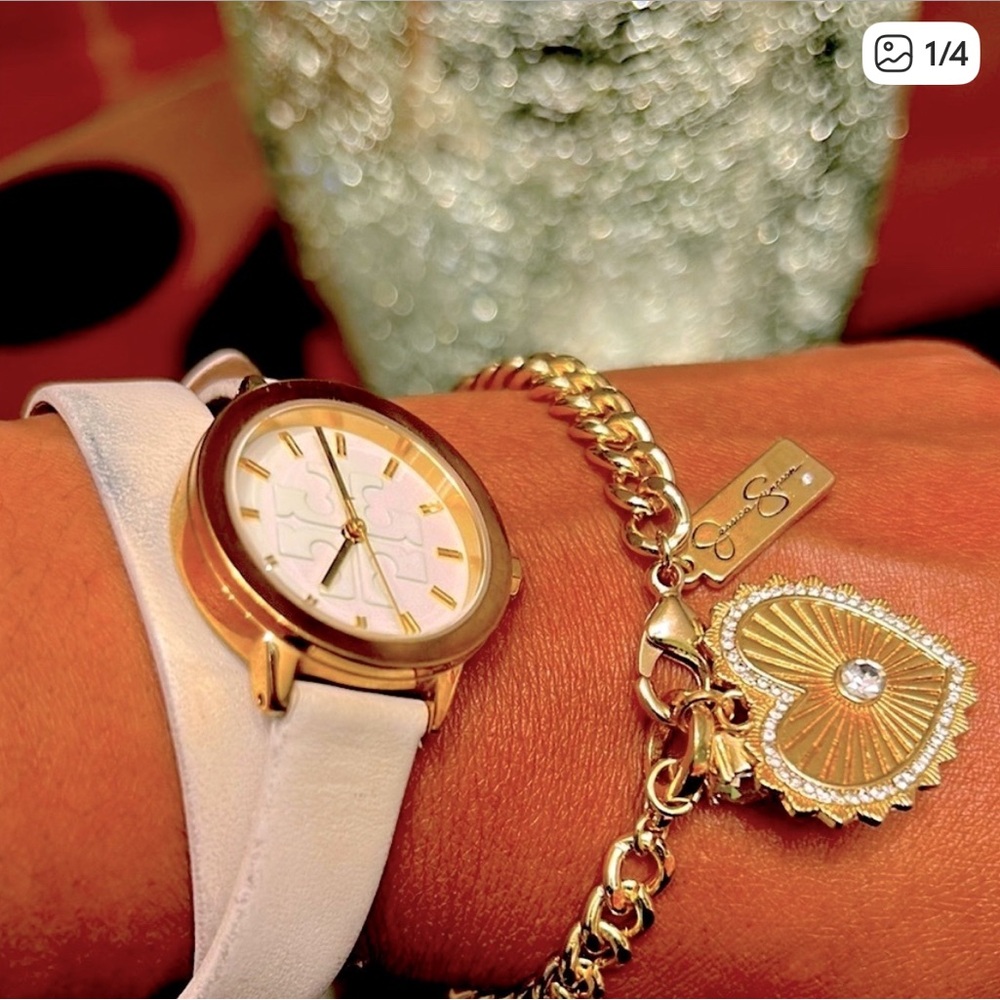 Tory Burch gold & off white watch& JS bracelet - Picture 1 of 1